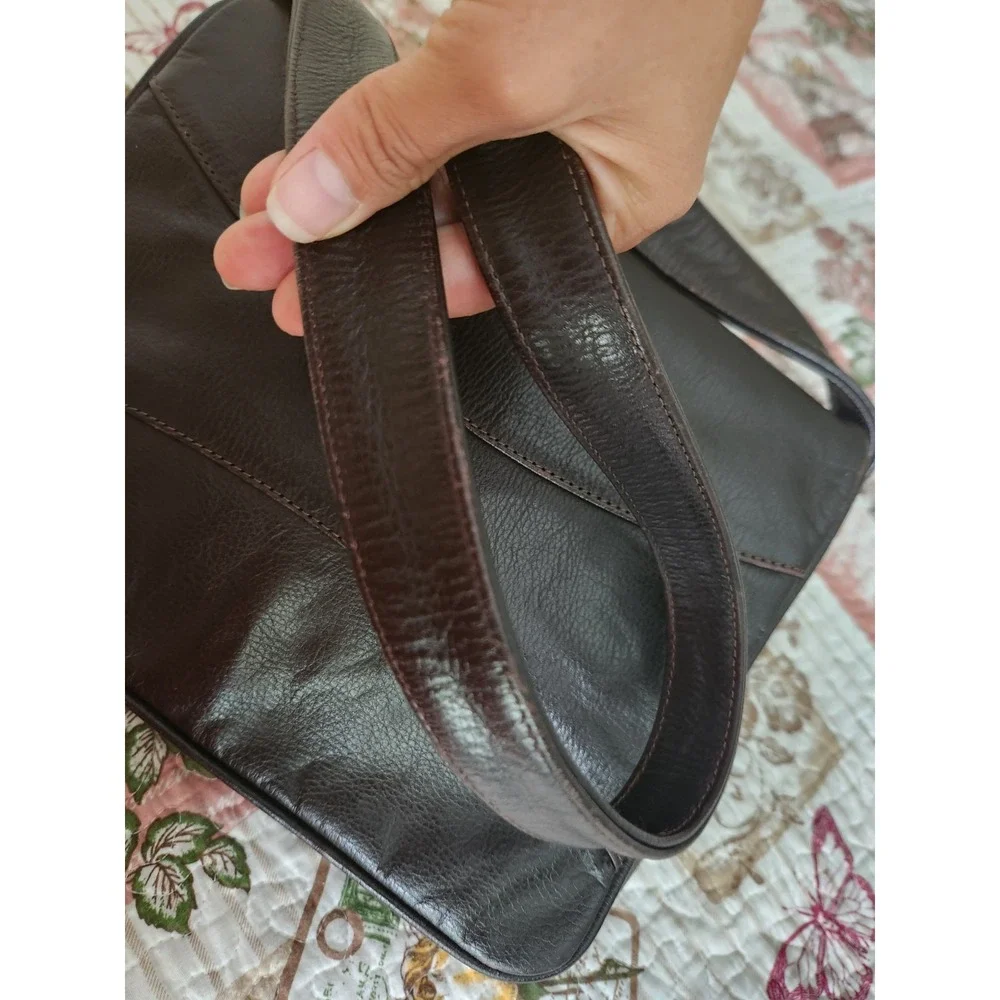 VINTAGE Women's Genuine Leather Handbag Shoulder Bag Brown Made in‎ ITALY